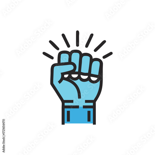 Raised fist symbolizing empowerment and resistance in blue color  