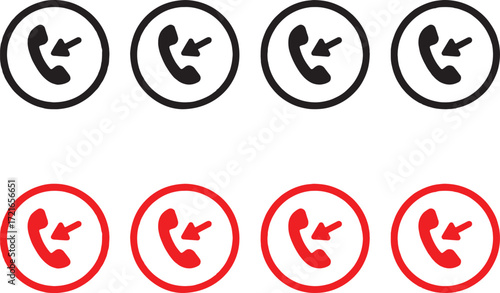phone, call, telephone, communication, icon, symbol, set, collection, graphic, design, interface, ui, ux, web, app, black, red, white background, isolated, simple, modern, flat, vector, contact, incom