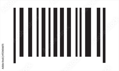 Black barcode symbol isolated on white background. Simple black barcode design representing retail, product identification, price scanning, tracking, and digital commerce systems. 
