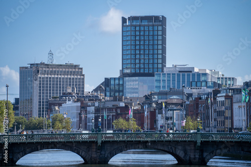 Photography Modern city skyline with tall office building in Dublin, Ireland