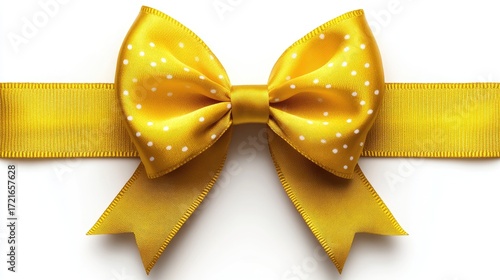 Gold ribbon bow with white polka dots.