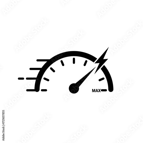This dynamic speedometer icon with a lightning bolt powerfully symbolizes rapid service, maximum efficiency, and swift delivery solutions for modern logistics.