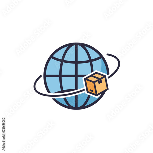 This vibrant illustration depicts a global delivery network, symbolizing efficient worldwide shipping and courier services for modern e-commerce logistics.