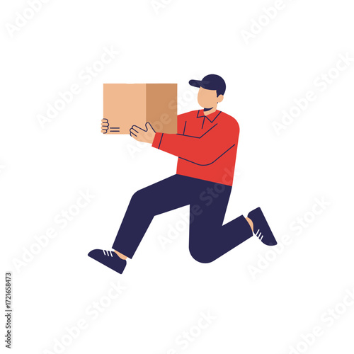 A dynamic illustration depicts a swift courier running to deliver a package, symbolizing efficient logistics and modern e-commerce services.