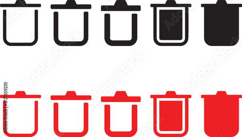 trash can, garbage bin, waste bin, recycle bin, delete, remove, disposal, icon, symbol, vector, graphic, design, black, red, white background, container, rubbish, junk, litter, clean, clear, empty, fu