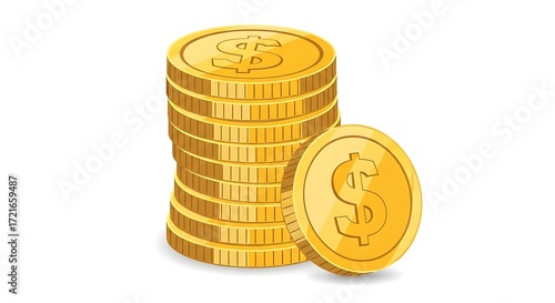 Stack of Golden Coins Vector Illustration on White Background