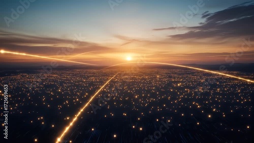 Breathtaking Sunset Over a Dazzling Cityscape Illuminated by Twinkling Lights