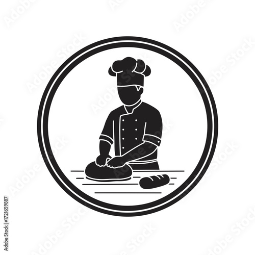 Talented chef kneading dough for fresh bread in classic bakery
