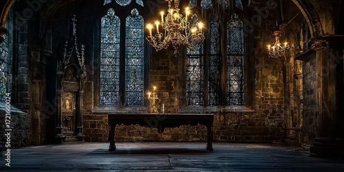 Experience the haunting atmosphere of a historical castle interior.