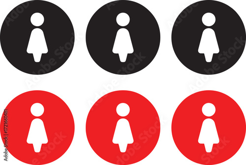female, woman, restroom, toilet, wc, bathroom, icon, symbol, sign, gender, ladies, women, facilities, public, black, red, circle, graphic, design, repeated, multiple, options, group, people, silhouett