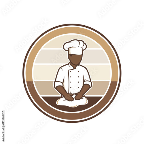 Professional chef preparing dough for pizza inside circle design