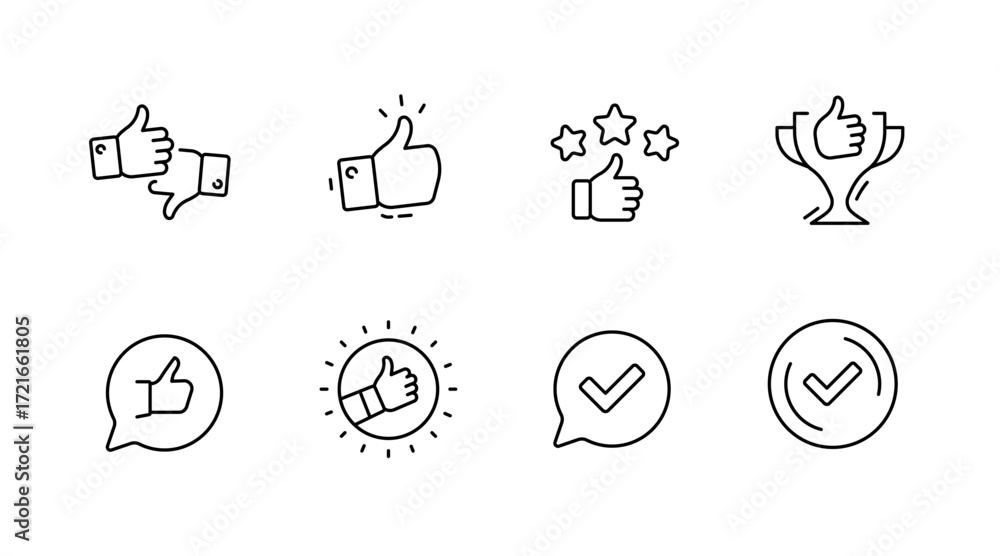 Fototapeta premium Thumbs up line icons set – feedback, approval, rating symbols
