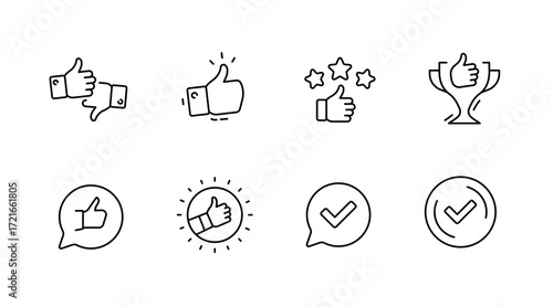 Thumbs up line icons set – feedback, approval, rating symbols