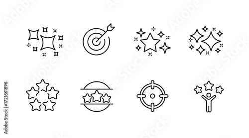 Achievement and success icons set – outline, linear, award and victory symbols