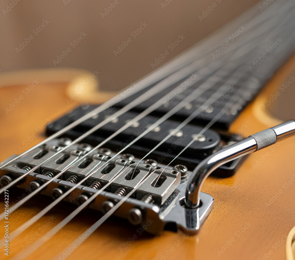Fototapeta premium Detalle guitarra eléctrica de cerca y palanca metálica