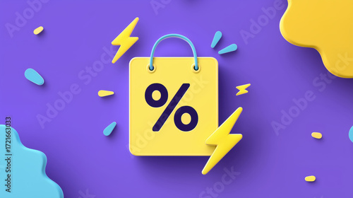 Discount symbol with shopping icon on colorful background