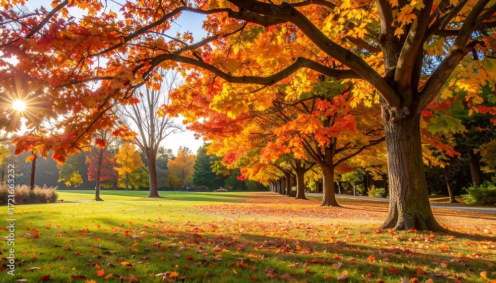 Fototapeta premium Autumn park scene with vibrant foliage