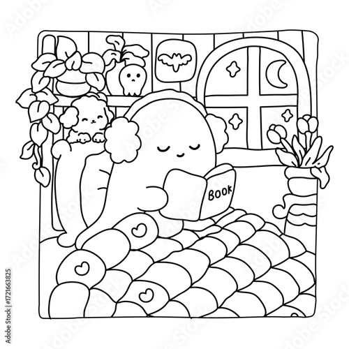 Creepy Cutie Halloween Coloring Pages, Creepy Cutie Halloween Coloring Pages Bundle, Kawaii Ghost Coloring Book | Printable Halloween Activity, Vectors Illustration, Line Art, Black & White Designs.