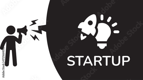 startup, business, idea, innovation, launch, rocket, lightbulb, megaphone, announcement, communication, concept, graphic, icon, silhouette, symbol, technology, growth, success, new, project, enterpris