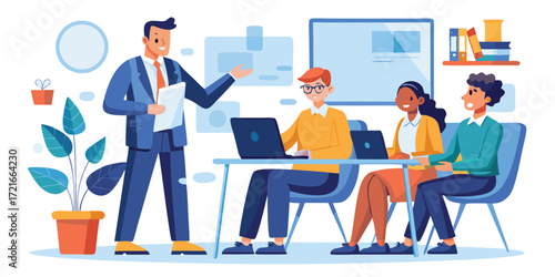 Business coaching session with mentor guiding team illustration