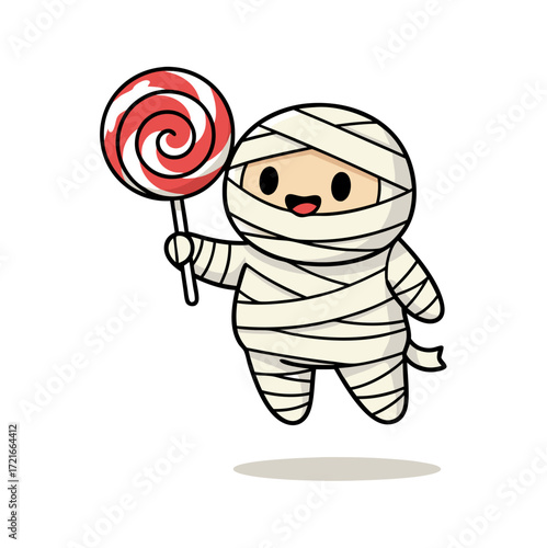 Cute Mummy Cartoon Character with Lollipop for Halloween Celebration