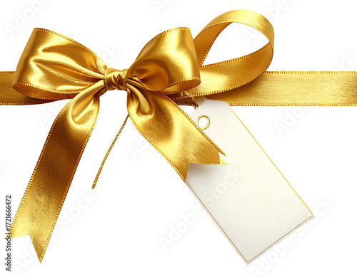 Gold ribbon bow with tag