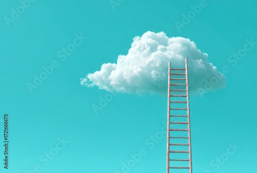Wang Loria's ladder to cloud, a minimalistic concept on a turquoise background.