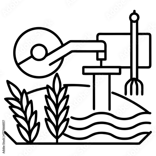 Modern agriculture technology and farming with wheat field automation system farming tools farm equipment and smart farming concept