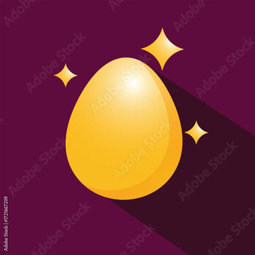 Gold Egg flat icon with long shadow isolated on purple background. Simple gold egg in flat style, vector illustration for web and mobile design.