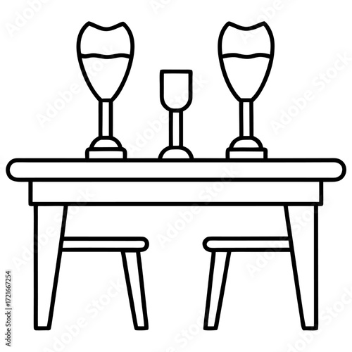 Elegant dinner table setting illustration with wine glasses and chairs for a romantic evening or fine dining experience