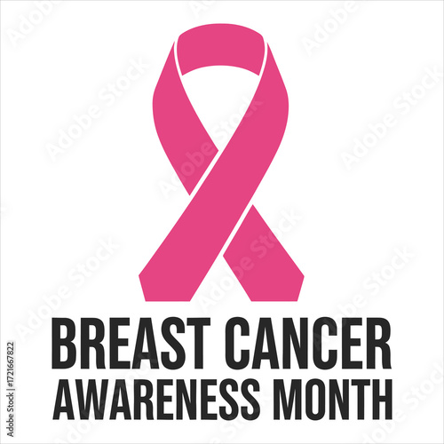 Pink breast cancer awareness ribbon with text Breast Cancer Awareness Month pink ribbon cancer ribbon