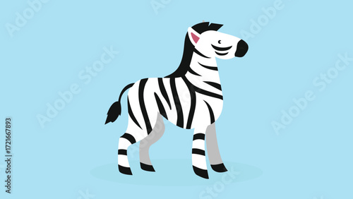 Zebra vector illustration. Cute cartoon zebra isolated on blue background.