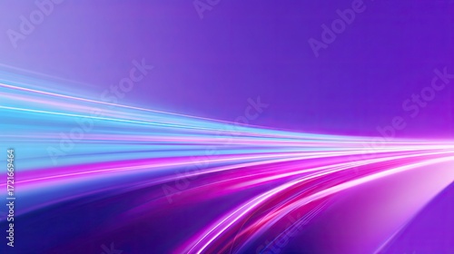 Colorful light trails moving fast on purple background. Abstract blur motion for speed and data concept.