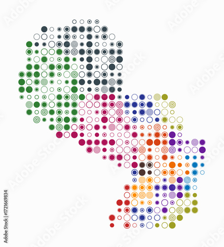 Paraguay, shape of the country build of colored cells. Digital style map of the Paraguay on white background. Large size circle blocks. Plain vector illustration.