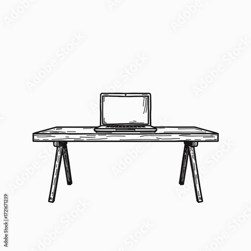 Minimalist wooden desk with laptop for modern workspace  