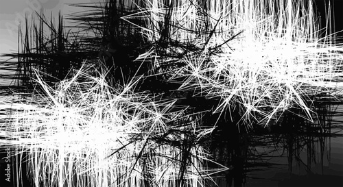 Dynamic abstract black and white background with sharp, spiky lines, high contrast, and a modern digital art texture for creative projects.