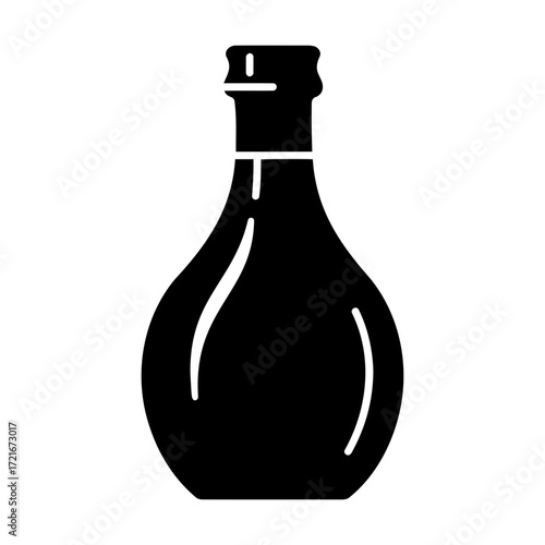 Black silhouette of a bottle of Mirin sweet rice wine for cooking  