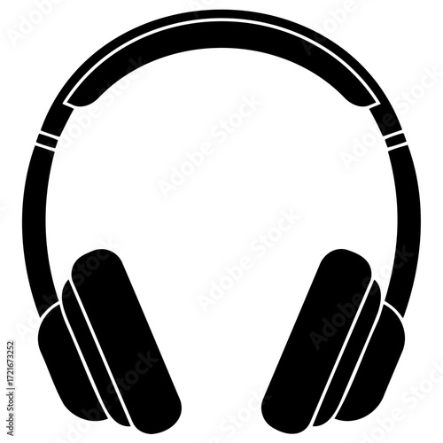 Black silhouette of headphones on white background  