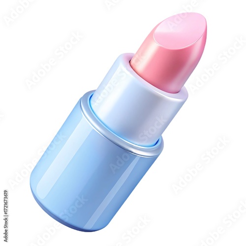 Pink lipstick in tube, 3d stylized icon with glossy plastic texture