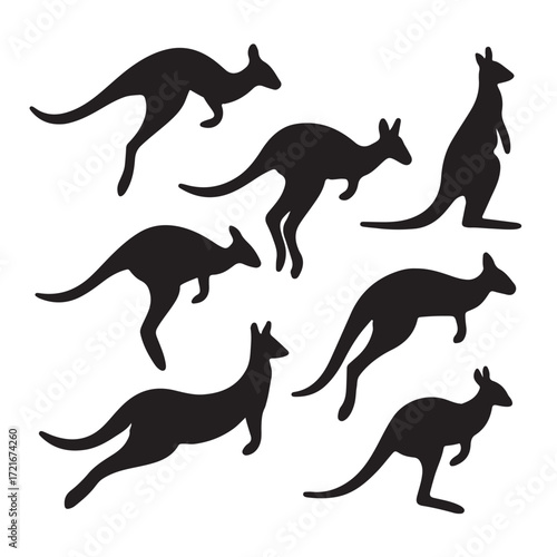Vector art of silhouettes of kangaroos