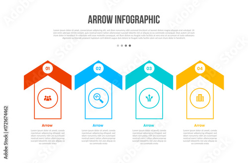 Arrow base shape infographics template diagram with big arrow top direction with 4 point step creative simple flat outline