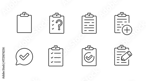 Task and checklist icons set – outline, linear, productivity and planning symbols