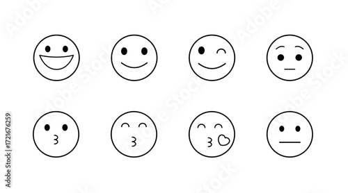 Emoji expression outline icons set – linear, emoticon, digital communication symbols