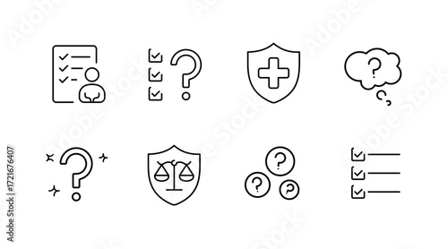 Question and answer outline icons set – linear, inquiry, customer support symbols