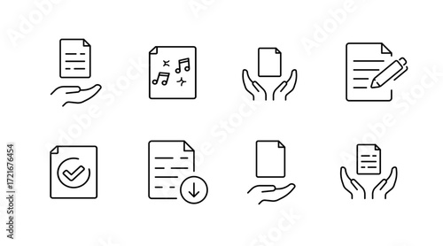 Document and writing icons set – outline, linear, paperwork and office symbols