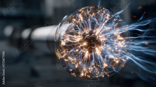 Future nuclear fusion station showing realistic plasma containment technology in action