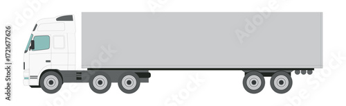 Big white truck with a trailer on a light background - Vector illustration