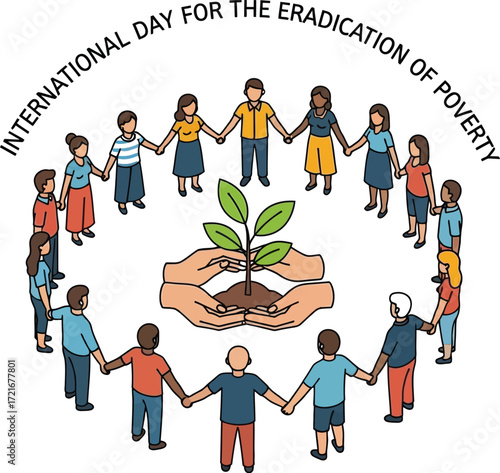 People join hands around a plant for international day of poverty
