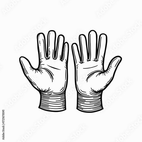 Hand-drawn gloves depicted in a vintage style on white background  