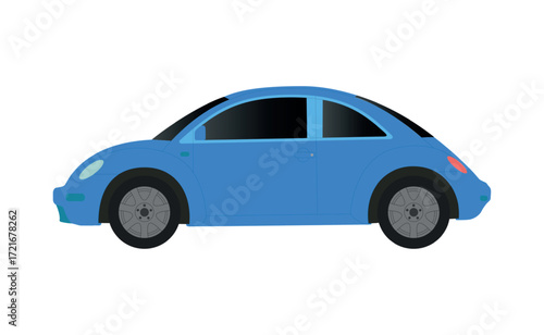 Blue female little car on a white background - Vector illustration